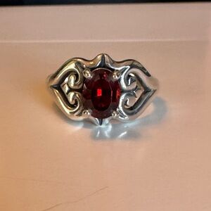 James Avery Size 8 Silver and Red Gemstone Ring